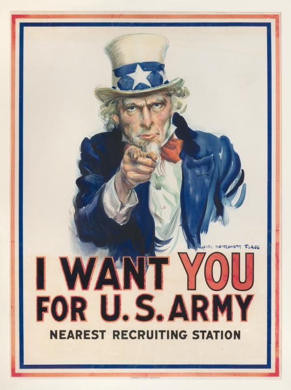 James Montgomery Flagg, I Want You for U.S. Army, 1917, collection of Chip and Carrie Robertson, photo by Robert Wedemeyer

